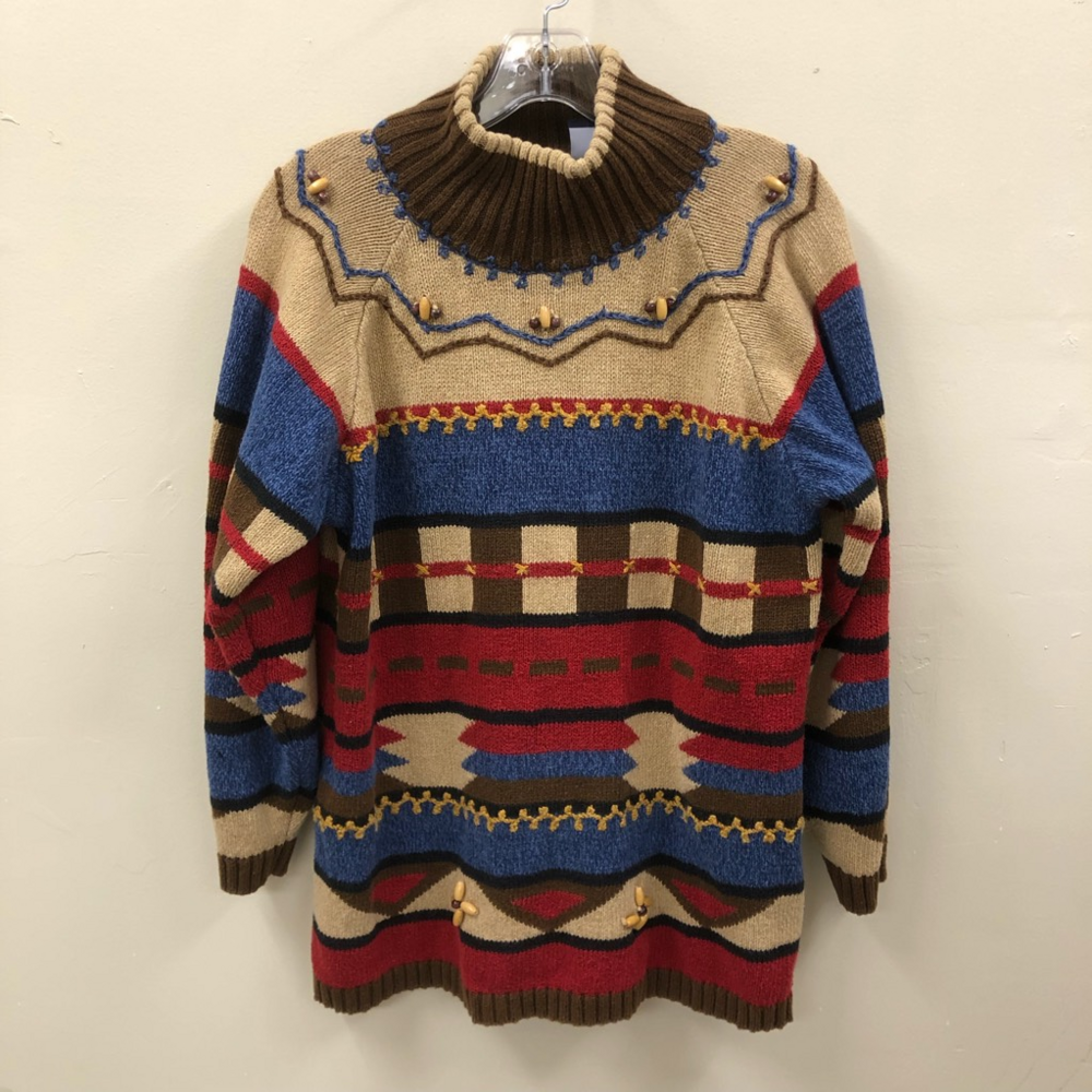 Lizsport Womens Pullover Sweater Multicolor Geometric Beads Vintage Petites S